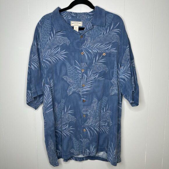 Boca Classics Mens Shirt Island Wear Silk Hawaiian Short Sleeve Blue Leafy XXXL - Picture 1 of 14